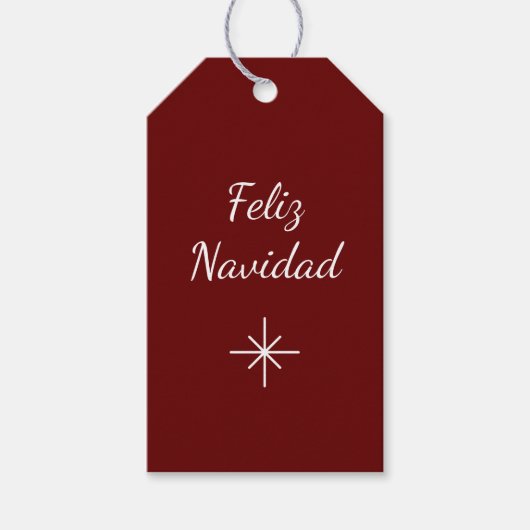 Kerstmis Feliz Navidad Eenvoudige Sneeuwvlok Rood Cadeaulabel (Voorkant)