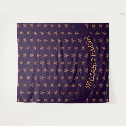 Kerstmis | Festief | Goudsterren | Paarse achtergr Wandkleed (Voorkant (horizontaal))