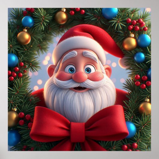 Kerstmis Festieve Cartoon Kerstman Poster (Voorkant)