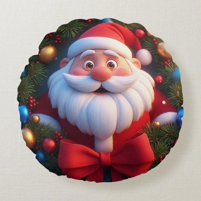 Kerstmis Festieve Cartoon Kerstman Rond Kussen (Voorkant)