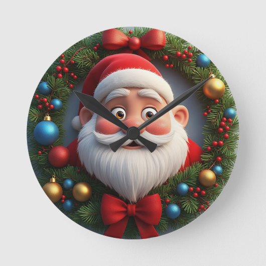 Kerstmis Festieve Cartoon Kerstman Ronde Klok (Voorkant)