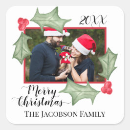 Kerstmis Festieve Hulstblaadjes Fotolijst Vierkante Sticker