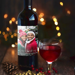 Kerstmis Festieve Sterren Foto Overlay Wijn Etiket