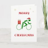 Kerstmis fietser brengen cadeau feestdagen kaart (Voorkant)