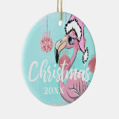 Kerstmis Flamingo Foto Blue Pink Girly Cute Keramisch Ornament (Rechts)
