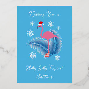 Kerstmis Flamingo Met Een Tropische Sfeer Folie Feestdagenkaart