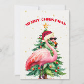 Kerstmis Flamingo Santa Hat Gouden Groet Kaart (Voorkant)