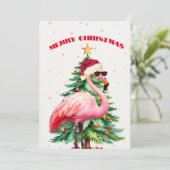 Kerstmis Flamingo Santa Hat Gouden Groet Kaart (Staand voorkant)