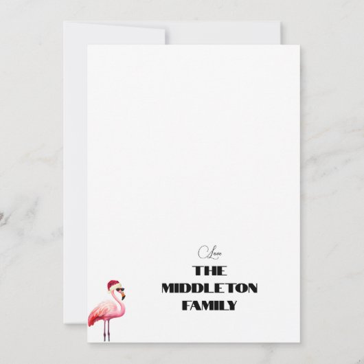 Kerstmis Flamingo Santa Hat Gouden Groet Kaart (Achterkant)