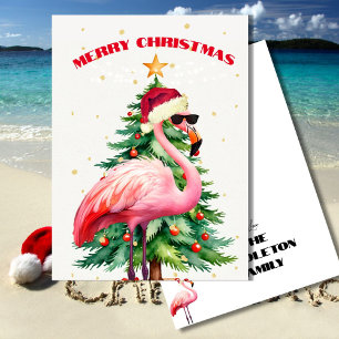Kerstmis Flamingo Santa Hat Gouden Groet Kaart