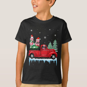 Kerstmis Flamingo Santa Hoed Riding Rode Vrachtwag T-shirt