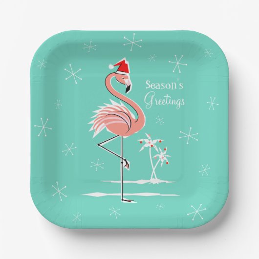 Kerstmis Flamingo Sason's Greetings Square Papieren Bordje (Voorkant)