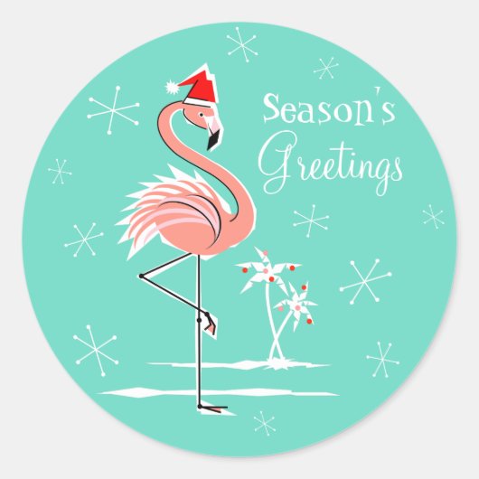 Kerstmis Flamingo Season's Greetings round Ronde Sticker (Voorkant)