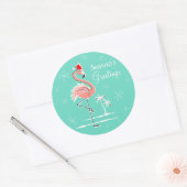 Kerstmis Flamingo Season's Greetings round Ronde Sticker (Envelop)