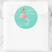 Kerstmis Flamingo Season's Greetings round Ronde Sticker (Tas)