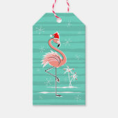 Kerstmis Flamingo Stripe gift labels aqua terug Cadeaulabel (Voorkant)