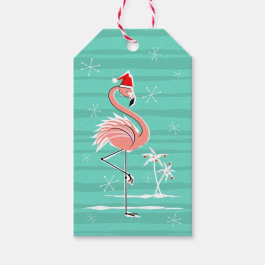 Kerstmis Flamingo Stripe gift labels aqua terug Cadeaulabel (Voorkant)