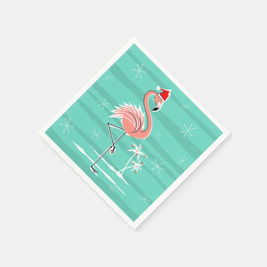Kerstmis Flamingo Stripe papieren servet (Hoek)