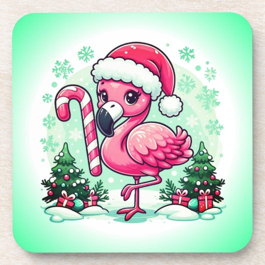 Kerstmis Flamingo Sublimatie Clipart-10424 Bier Onderzetter (Voorkant)