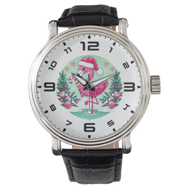 Kerstmis Flamingo Sublimatie Clipart-10424 Horloge (Voorkant)