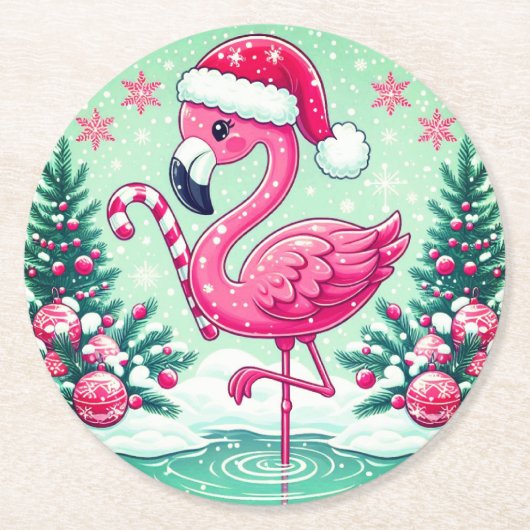 Kerstmis Flamingo Sublimatie Clipart-10424 Ronde Kartonnen Onderzetter (Voorkant)