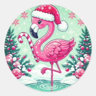 Kerstmis Flamingo Sublimatie Clipart-10424 Ronde Sticker