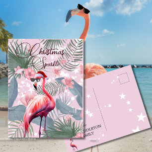 Kerstmis Flamingo Tropische Lichten Groet Briefkaart
