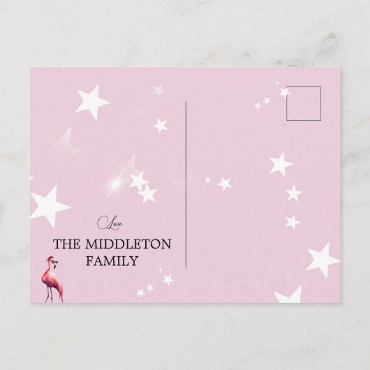 Kerstmis Flamingo Tropische Lichten Groet Briefkaart (Achterkant)