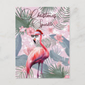 Kerstmis Flamingo Tropische Lichten Groet Briefkaart (Voorkant)