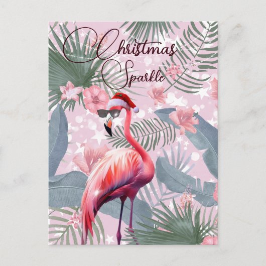 Kerstmis Flamingo Tropische Lichten Groet Briefkaart (Voorkant)
