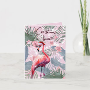 Kerstmis Flamingo Tropische Lichten Groet Feestdagen Kaart