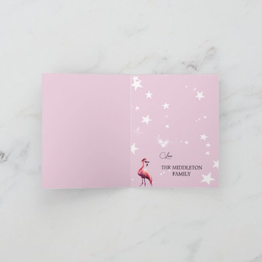 Kerstmis Flamingo Tropische Lichten Groet Feestdagen Kaart (Binnen)
