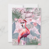 Kerstmis Flamingo Tropische Lichten Groet Feestdagenkaart (Voorkant)