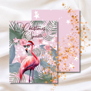Kerstmis Flamingo Tropische Lichten Groet Feestdagenkaart