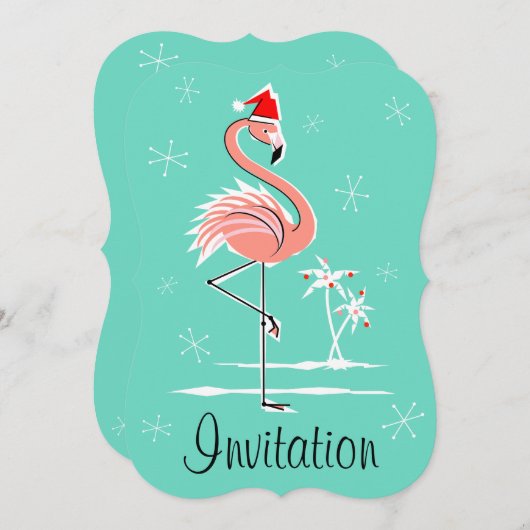 Kerstmis Flamingo 'uitnodiging' beugel verticaal Kaart (Voorkant / Achterkant)