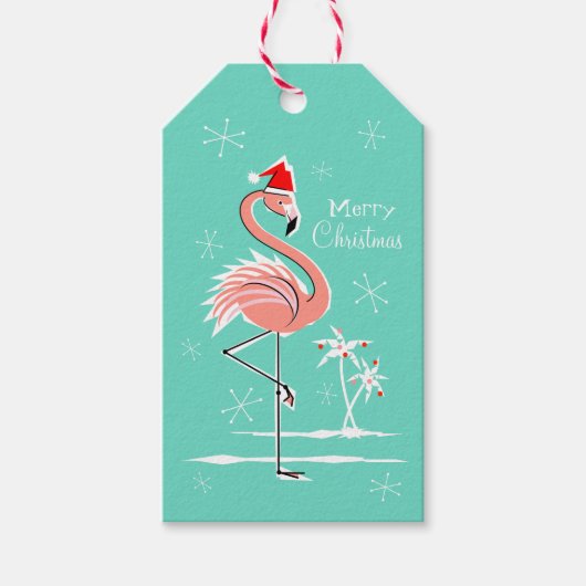 Kerstmis Flamingo Vrolijke Kerstmis aqua terug Cadeaulabel (Voorkant)
