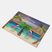 Kerstmis flamingo's en palmbomen kust deurmat (Schuin)