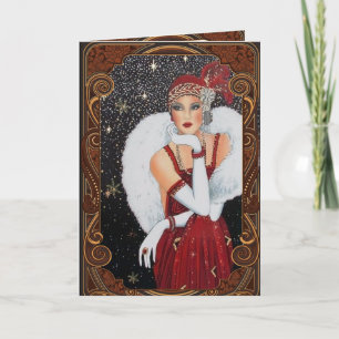 Kerstmis Flapper Girl Sterrenhemel Feestdagen Kaart