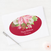 Kerstmis: Floral Red Holiday Ovale Sticker (Envelop)