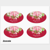 Kerstmis: Floral Red Holiday Ovale Sticker (Vel)
