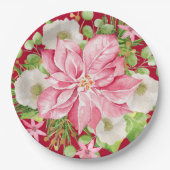 Kerstmis: Floral Red Holiday Papieren Bordje (Voorkant)