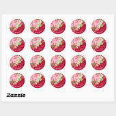 Kerstmis: Floral Red Holiday Ronde Sticker (Vel)