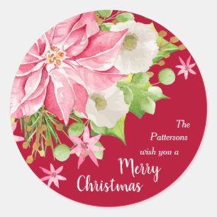 Kerstmis: Floral Red Holiday Ronde Sticker