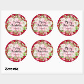 Kerstmis: Floral Red Holiday Ronde Sticker (Vel)