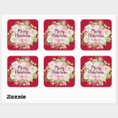 Kerstmis: Floral Red Holiday Vierkante Sticker (Vel)