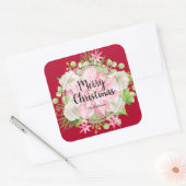 Kerstmis: Floral Red Holiday Vierkante Sticker (Envelop)