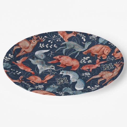 Kerstmis Folk Magic Dier Botanicals Papieren Bordje (Gekanteld)