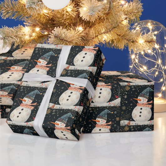 Kerstmis Folklore Sneeuwman Kunst Cadeaupapier (Feestdagen)