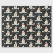 Kerstmis Folklore Sneeuwman Kunst Cadeaupapier (Vlak)