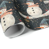 Kerstmis Folklore Sneeuwman Kunst Cadeaupapier (Rol Hoek)